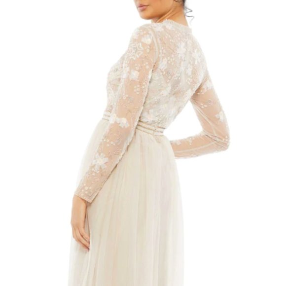 MAC DUGGAL 9132 EMBELLISHED ILLUSIONS HIGH NECK LONG SLEEVE VANILLA GOWN sz 8 - Picture 2 of 5